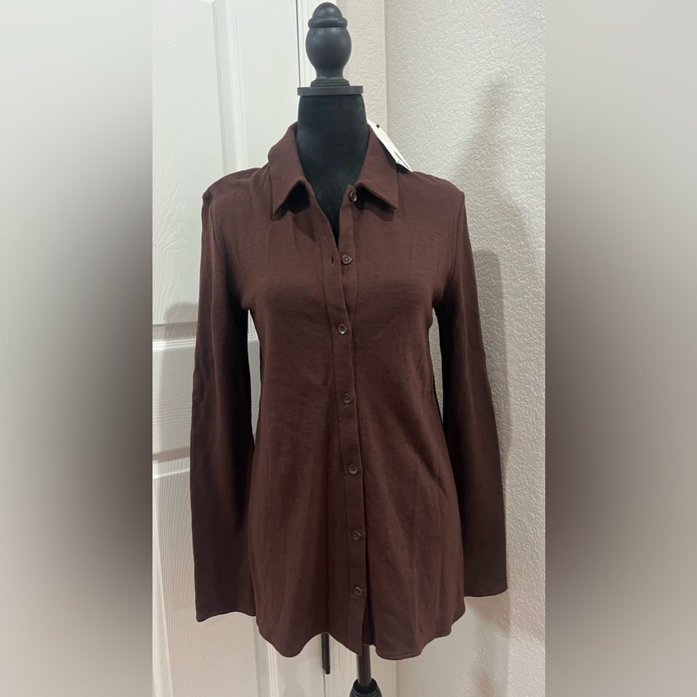 Retail for $445 Tibi Wool Jersey Slim Shirt Brown size 0